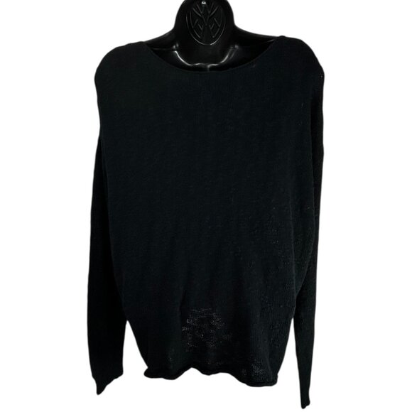 ROXY Rolling Hills Sweater Sz L Black Ruched Front Tie Knit Cotton Nylon Blend - Picture 7 of 13